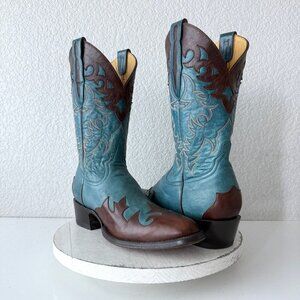 Rod Patrick Women’s Western Boots Size 10AA Pointed Toe Tall Pull On Blue Brown